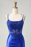 Royal Blue Korsett Spaghetti Remmar Tight Homecoming Klänning