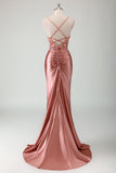 Royal Blue Mermaid Spaghetti Straps veckade Appliqued Prom Klänning