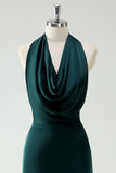 Halter Neck Pine Green Mermaid Lång Brudtärna Klänning med slits