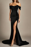 Off The Shoulder Mermaid Svart Formell Klänning Med Slits