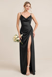 Oliv Fodral Satin Maxi Brudtärna Klänning med Slits