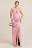 Oliv Fodral Satin Maxi Brudtärna Klänning med Slits