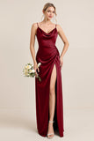 Oliv Fodral Satin Maxi Brudtärna Klänning med Slits