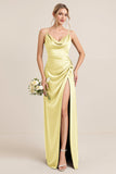 Oliv Fodral Satin Maxi Brudtärna Klänning med Slits