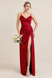 Oliv Fodral Satin Maxi Brudtärna Klänning med Slits