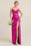 Oliv Fodral Satin Maxi Brudtärna Klänning med Slits