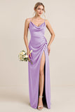 Oliv Fodral Satin Maxi Brudtärna Klänning med Slits