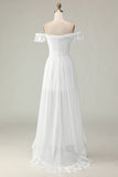Vit Off The Shoulder Ruffle Graduation Klänning