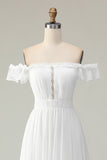 Vit Off The Shoulder Ruffle Graduation Klänning
