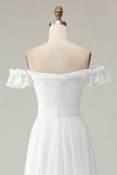 Vit Off The Shoulder Ruffle Graduation Klänning
