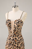 Kahki Leopard Korsett Bodycon Kort Homecoming Klänning med Paljetter