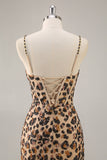 Kahki Leopard Korsett Bodycon Kort Homecoming Klänning med Paljetter