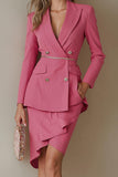 Fuchsia 2 Piece Peak Lapel Pencil Prom Kostymer med fickor