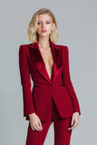Röd 2 Piece Peak Lapel Kvinnor Baldräkter med ärmar