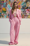 Rosa Peak Kavajslag Satin 2 Piece Kvinnor Bal Kostymer med Fickor