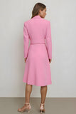 Rosa Bodycon Notched Lapel Midi Work Klänning med Bälte