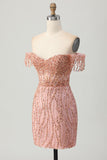 Dusty Rose Bodycon Off The Shoulder Korsett Kort Homecoming Klänning med Beading