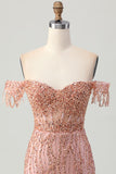 Dusty Rose Bodycon Off The Shoulder Korsett Kort Homecoming Klänning med Beading