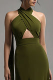 Halter Oliv Chiffong En linje Plisserad formell klänning