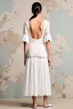 Ivory Lace A Line Lång Bröllop Gäst Klänning Med Ärmar