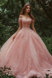 Rosa Prinsessa Tyll Balklänning Lång Quinceanera Klänning med Spets