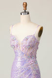 Glittrande Lila Bodycon Korsett Paljetter Homecoming Klänning med 3D Blommor