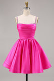 Fuchsia Satin A Line Kort Homecoming Klänning med Beading