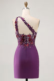 Mörklila One Shoulder Bodycon Homecoming Klänning med applikationer