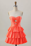 Orange Axelbandslös Tiered A Line Cut Out Homecoming Klänning Med Beading