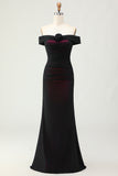 Off the Shoulder Slida Svart Rosa Brudtärna Klänning Med 3D Blomma