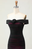 Off the Shoulder Slida Svart Rosa Brudtärna Klänning Med 3D Blomma