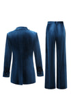 2-delad påfågel blå sammet skårade kavajslag kvinnors kostymer