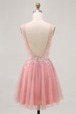 A-linjeformad Tyll Rodnande Paljetter Backless Kort Homecoming Klänning med Beading