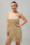 Svart paljett Gatsby Bodycon Kort 1920-talsklänning med fransar