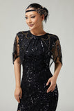 Gatsby Black Golden Sequin 1920-tals damkappa med pärlbroderi