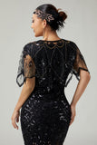 Gatsby Black Golden Sequin 1920-tals damkappa med pärlbroderi