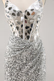 Korsett Silver V-hals Bodycon Spegel Homecoming Klänning