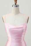 Rodnande Rosa Bodycon Spaghetti Straps Kort Homecoming Klänning med Snörning Upp Tillbaka