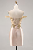 Off the Shoulder Korsett Bodycon Champagne Homecoming Klänning med Paljetter