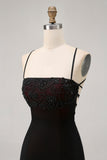 Svart Bodycon Spaghetti Straps Kort Homecoming Klänning med Beading