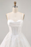Vit A-linje Korsett Spaghetti Remmar Satin Homecoming Klänning med Appliques
