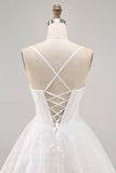 Vit A-linje Korsett Spaghetti Remmar Satin Homecoming Klänning med Appliques