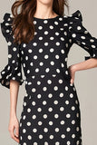 Svart och vit A-linje Chiffong Polka Dots Klänning med volanger