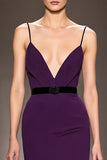Mörklila Satin Spaghetti Straps Lång Aftonklänning