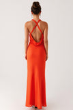 Halter Orange Rygglös Fodral Formell Klänning