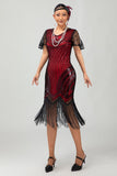 Svart Gyllene Paljett Bodycon 1920-talet Flapper Klänning med tofsar