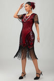 Svart Gyllene Paljett Bodycon 1920-talet Flapper Klänning med tofsar