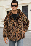 Coffee Leopard Faux Fur Mäns vinterkappa med fickor