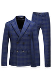 Men's Blue Striped Peaked Lapel 3 Pieces Prom Suits