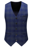 Men's Blue Striped Peaked Lapel 3 Pieces Prom Suits